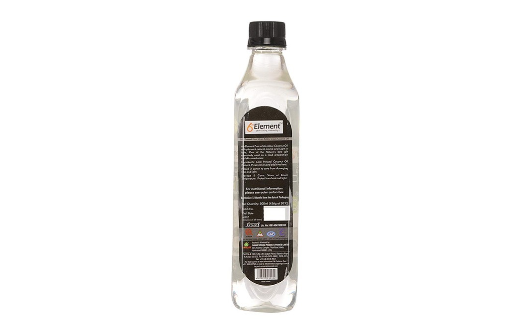 6th Element Cold Pressed Extra Virgin Coconut Oil (Unrefined)   Plastic Bottle  500 millilitre